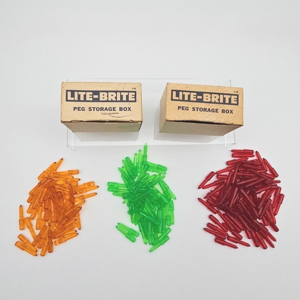 VTG Lite-Brite Pegs with 2 Storage Boxes Mixed Colors 1-1/8" Size Over 180 Pegs